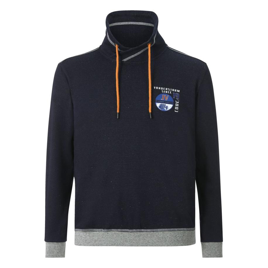 Jan Vanderstorm Sweatshirt Shawl kraagdonkerblauw, Effen Blauw