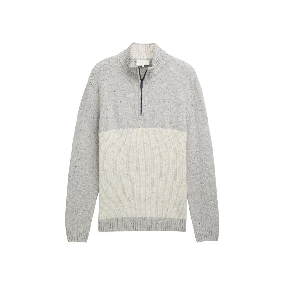 Tom Tailor TOM TAILOR Trui grijs gemêleerd / wit gemêleerd -