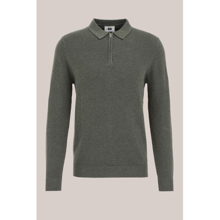 WE Fashion Heren regular fit polo met rits - Regular fit - Mosgroen - Katoen - Maat: XS Groen
