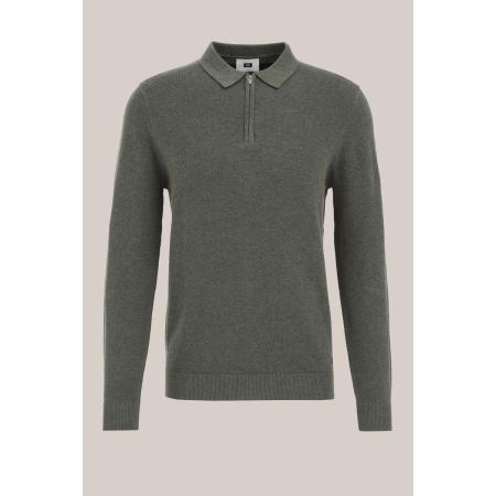 WE Fashion Heren regular fit polo met rits - Regular fit - Mosgroen - Katoen - Maat: XS