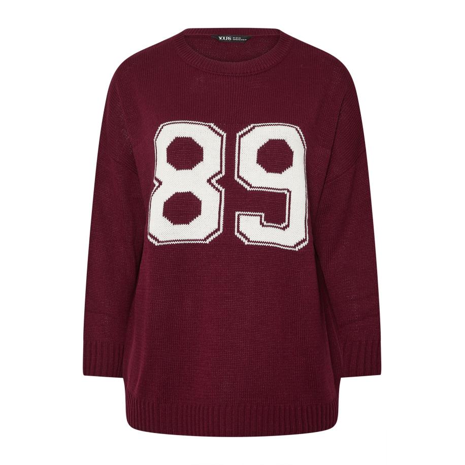 Yours Curve Burgundy Red '89' Varsity Slogan Jumper Size 50-52 Rood