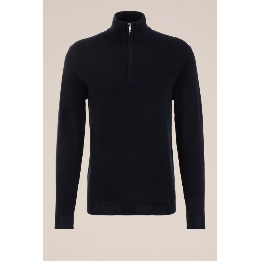 WE Fashion Heren Regular fit trui met rits - Regular fit - Donkerblauw - Katoen - Maat: XS Blauw