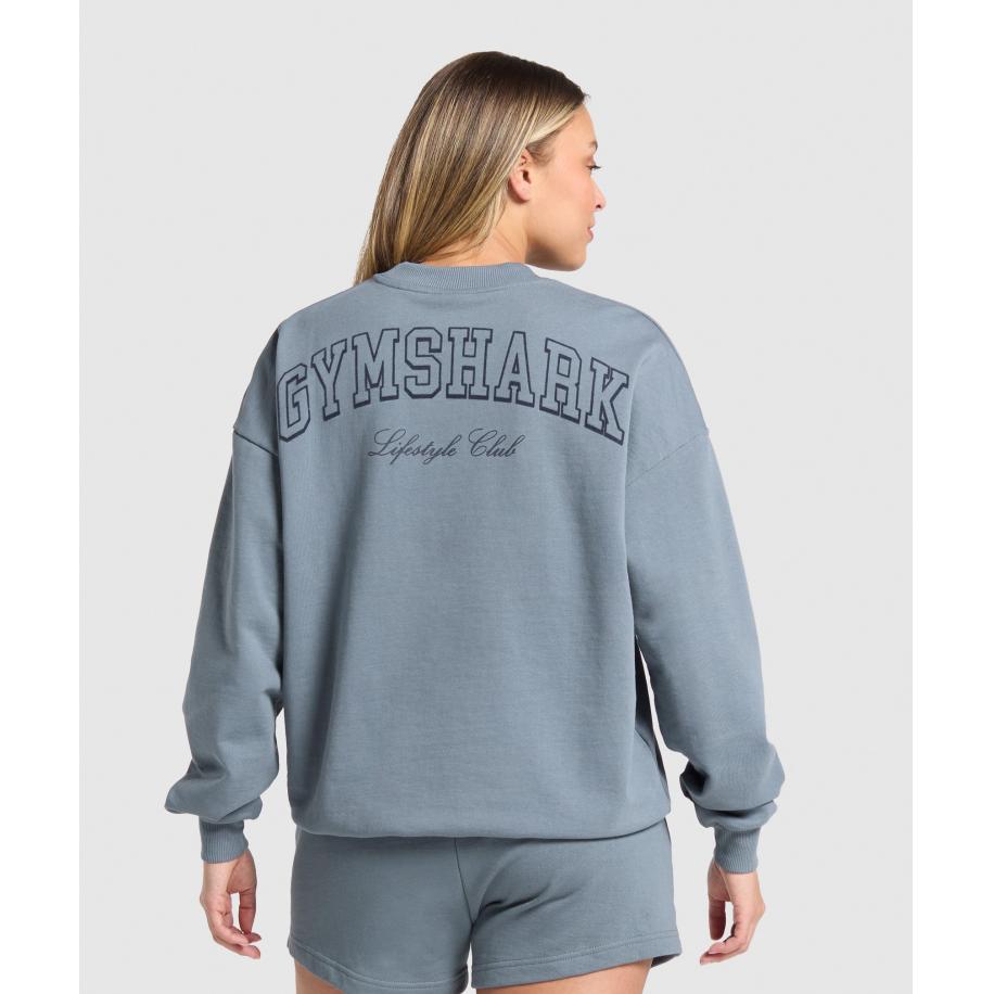 Gymshark Campus Classics Graphic Sweatshirt Iron Blue Blauw