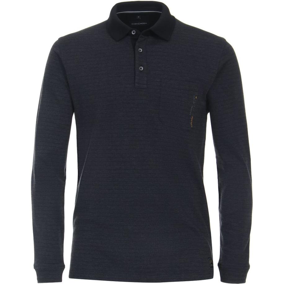 Casa Moda Longsleeve Polo Streep Navy Blauw