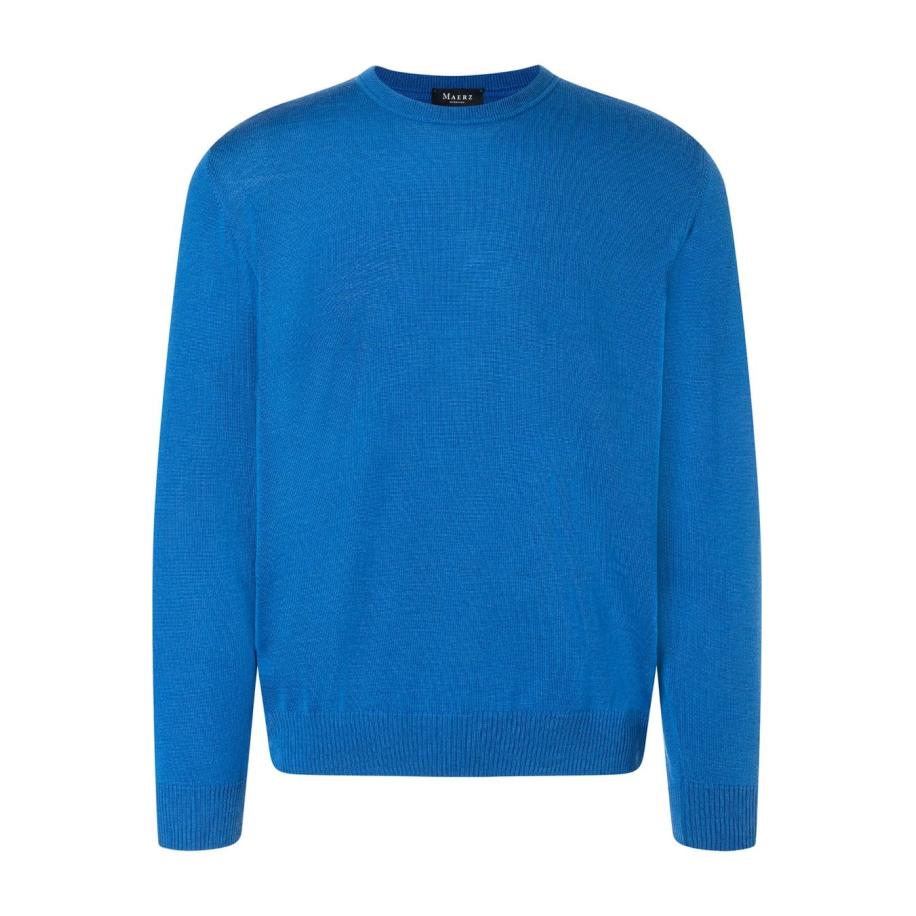 MAERZ Superwash Trui ronde hals, Effen Blauw