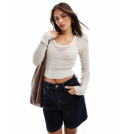 Hollister Gebreide top met lage ronde hals en lange mouwen in grijs