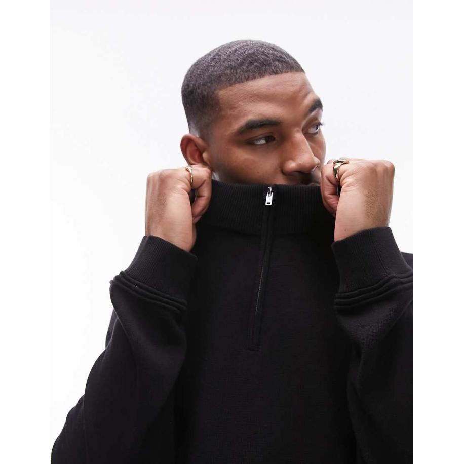 Topman - Essentials - Trui met 1/4 rits in zwart Zwart