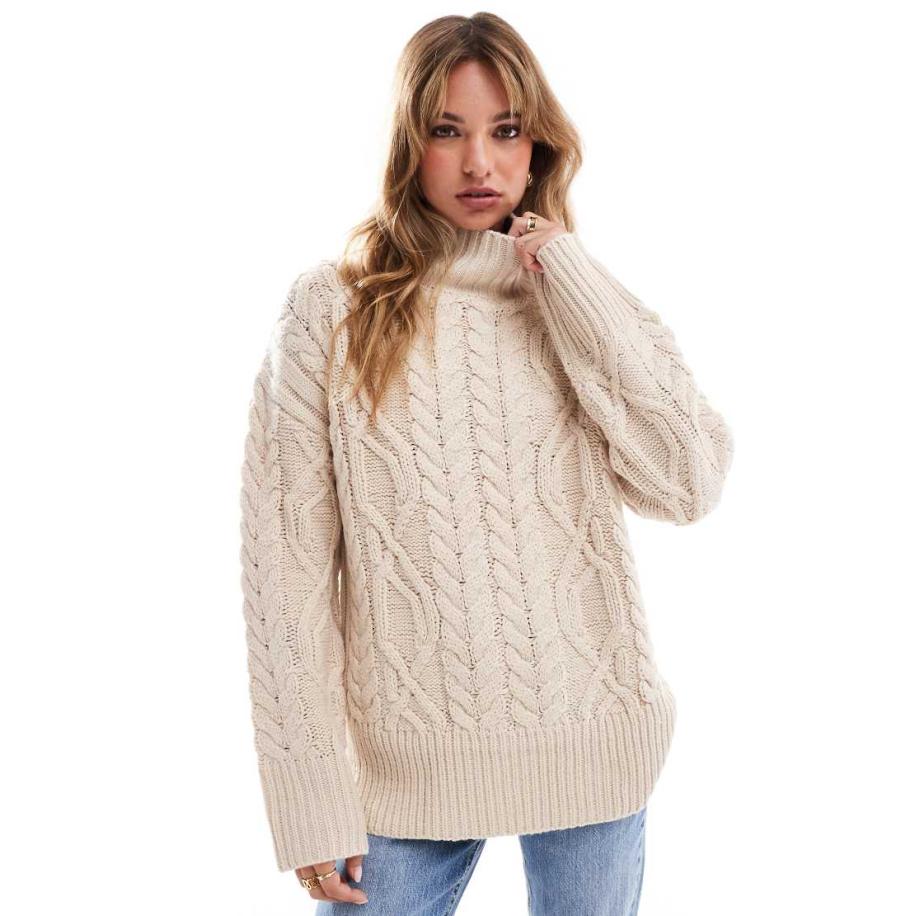Brave Soul Gebreide coltrui met kabels in stone-Neutraal Multicolor
