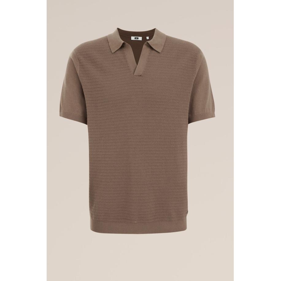WE Fashion Heren Regular fit polo met structuur - Regular fit - Taupe - Katoen - Maat: S Bruin