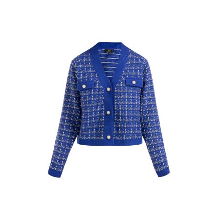 Faina faina Gebreid vest Koosh lichtbeige / royal blue/koningsblauw