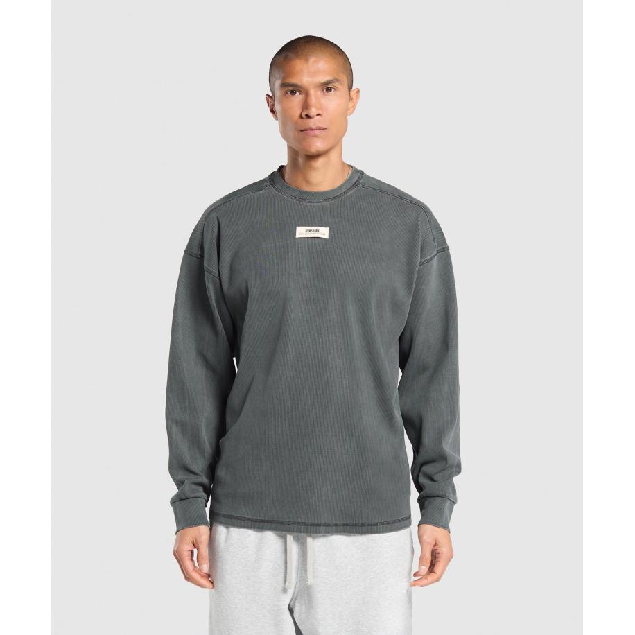 Gymshark Heavyweight Rib Crew Asphalt Grey Grijs