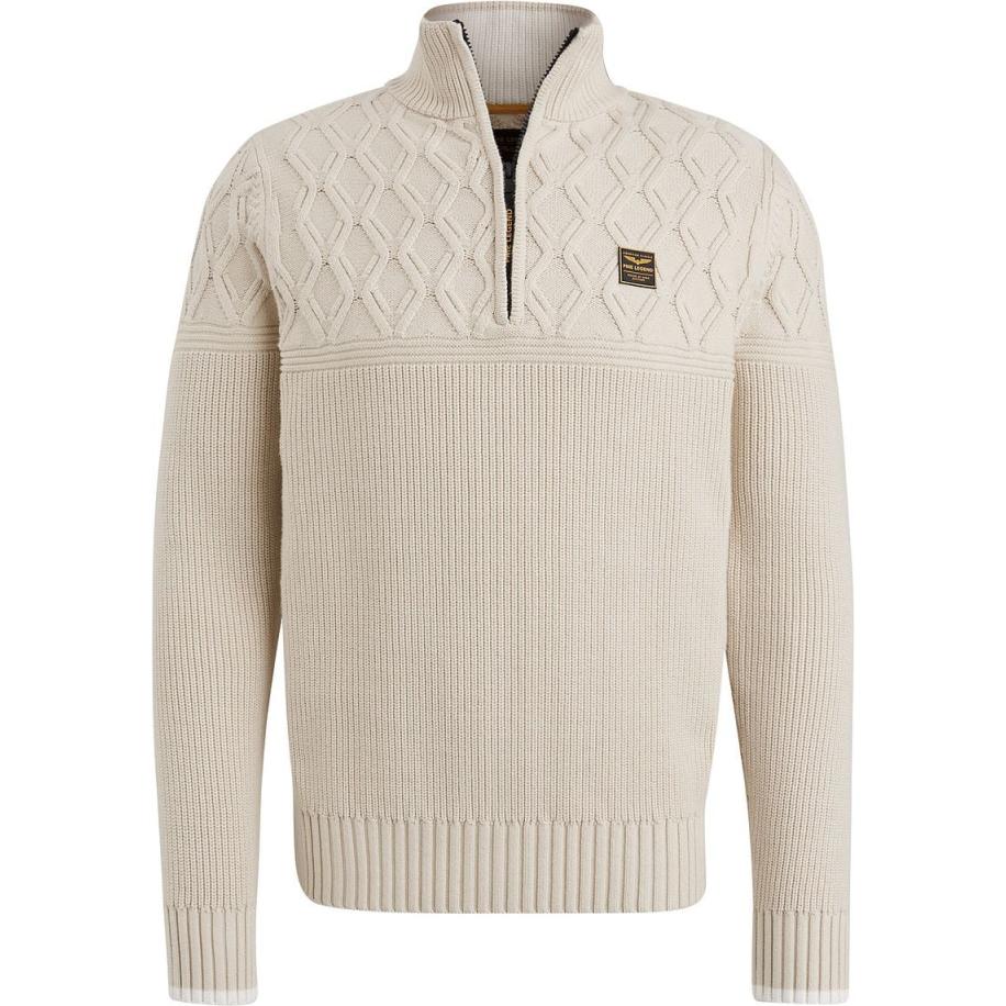 PME Legend Knitted Half Zip Trui Ecru Wit