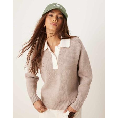 Abercrombie & Fitch Gebreide polotrui met lange mouwen in beige-Neutraal