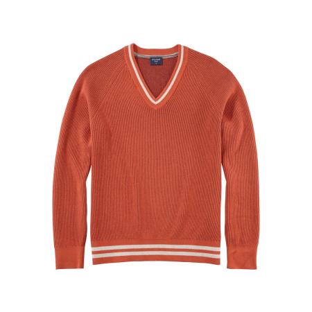 OLYMP Casual Trui V-hals baksteenrood, Gestreept