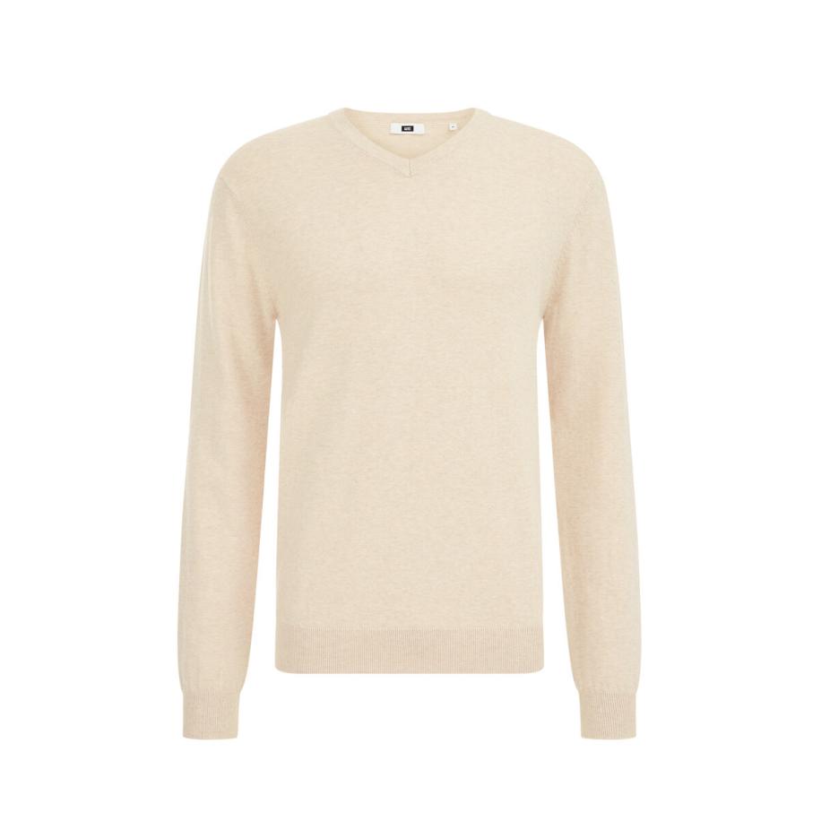 Fundamentals heren Slim fit fijngebreide trui van katoenmix - Slim Fit - Beige - Katoen - Maat: XS Bruin