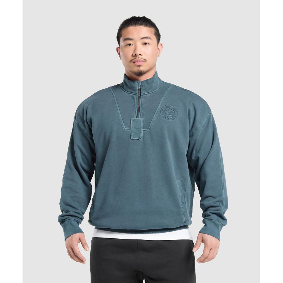 Gymshark Premium Legacy 1/4 Zip Cargo Blue Blauw
