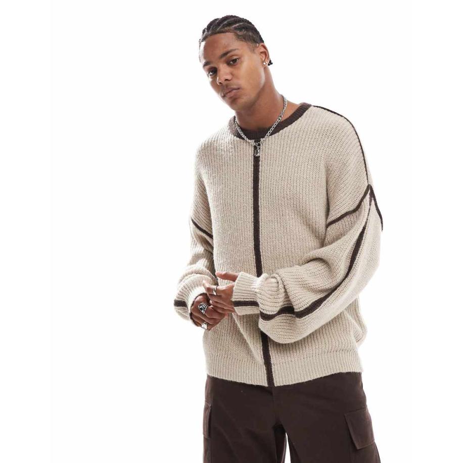 ADPT - Oversized trui met inzetstukken in beige-Neutraal Multicolor