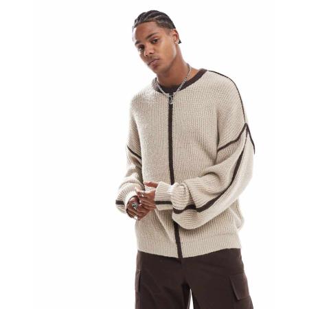 ADPT - Oversized trui met inzetstukken in beige-Neutraal