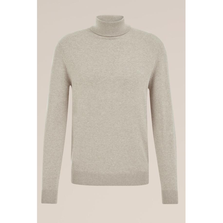 Fundamentals heren Slender fit fijngebreide coltrui - Taupe - Katoen - Maat: XL Bruin