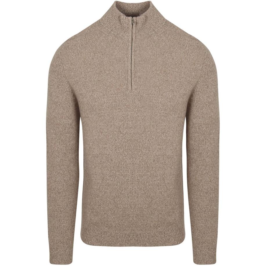 Profuomo Half Zip Pullover Wol Blend Sand Bruin