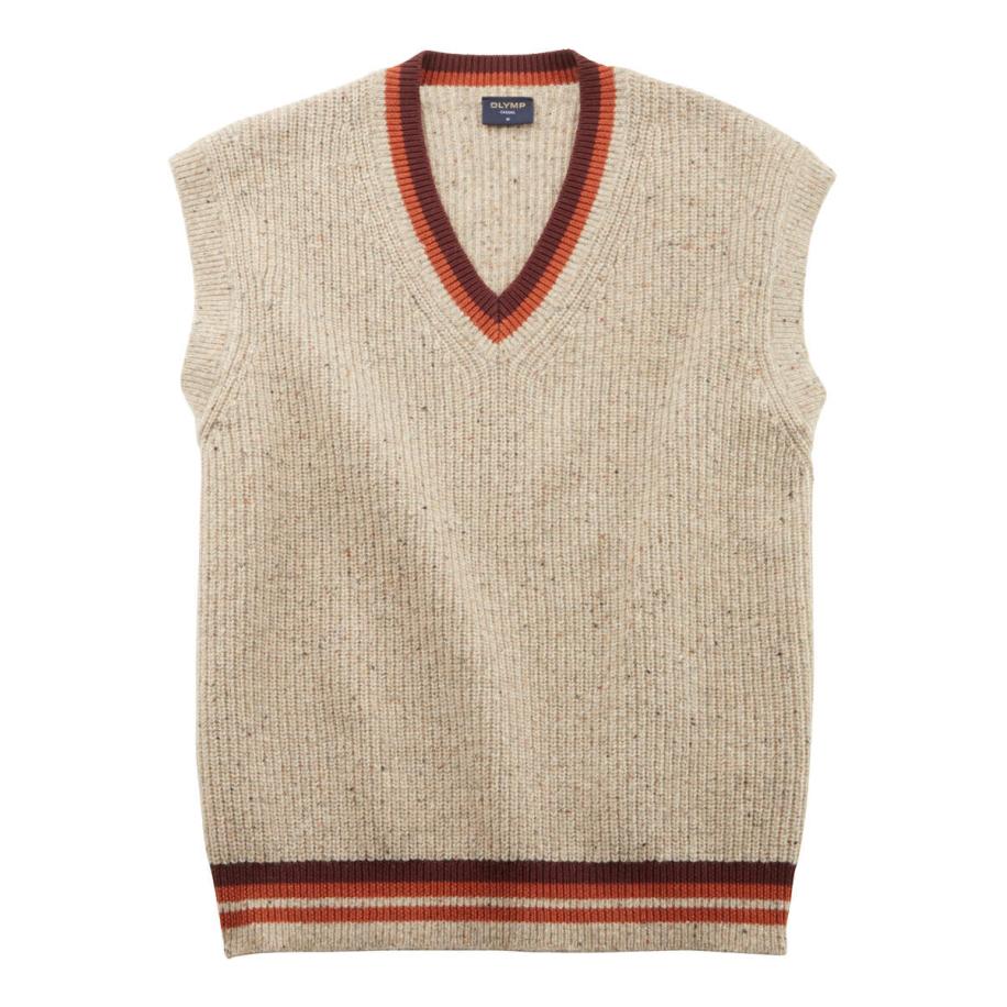 OLYMP Casual Trui V-hals beige, Gestreept Bruin