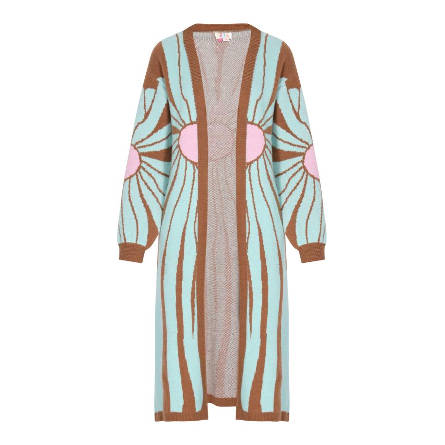 IZIA IZIA Gebreid vest turquoise / bruin / pink -