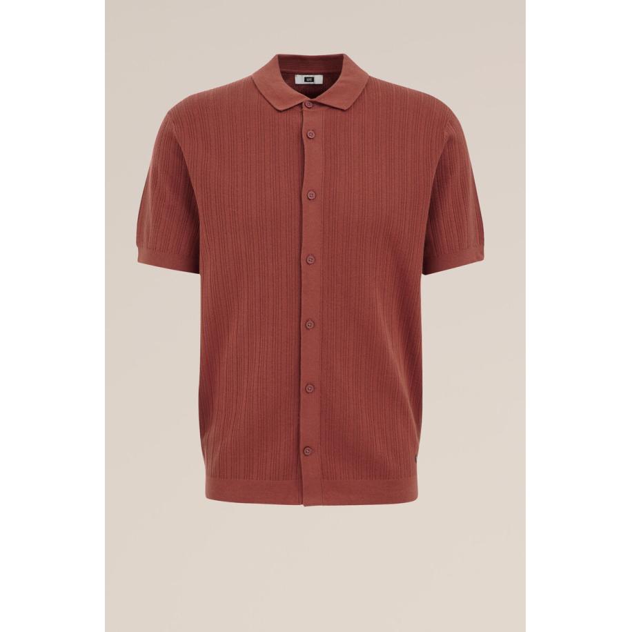 WE Fashion Heren Regular fit gebreid shirt met structuur - Regular fit - Kaneelbruin - Katoen - Maat: XS Bruin