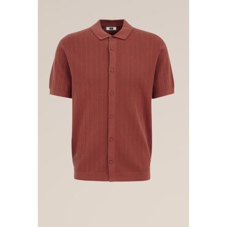 WE Fashion Heren Regular fit gebreid shirt met structuur - Regular fit - Kaneelbruin - Katoen - Maat: XS