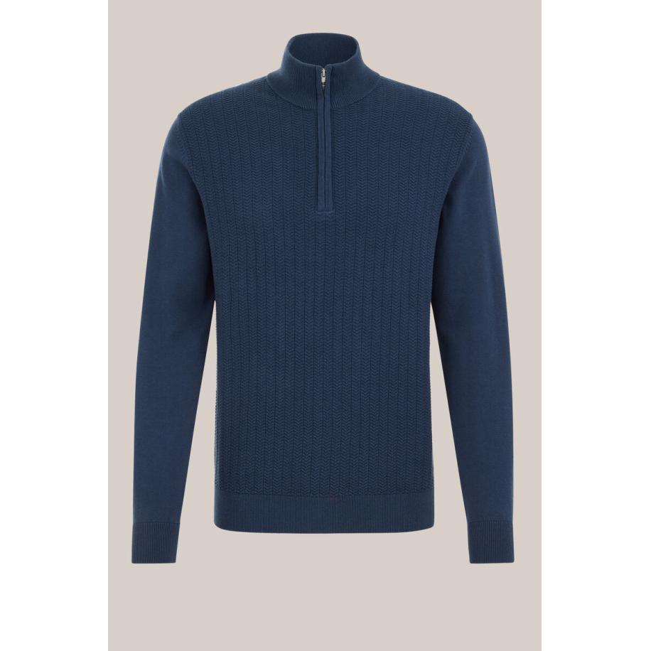 WE Fashion Heren slim fit vest met structuur - Regular fit - Blauw - Katoen - Maat: XXXL Blauw