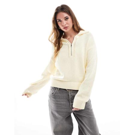 Cotton On Sweater met korte rits en kraagje in citroengeel