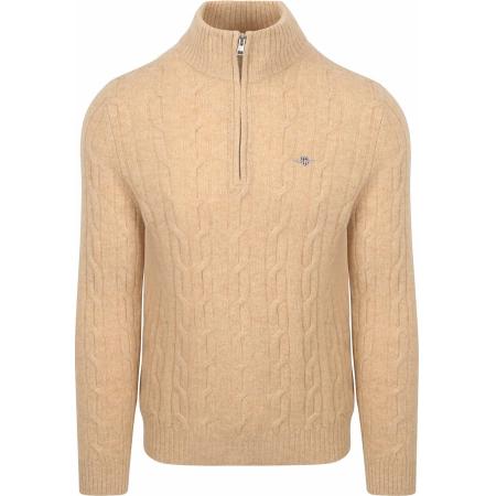 Gant Halfzip Lamswol Trui Cable Beige