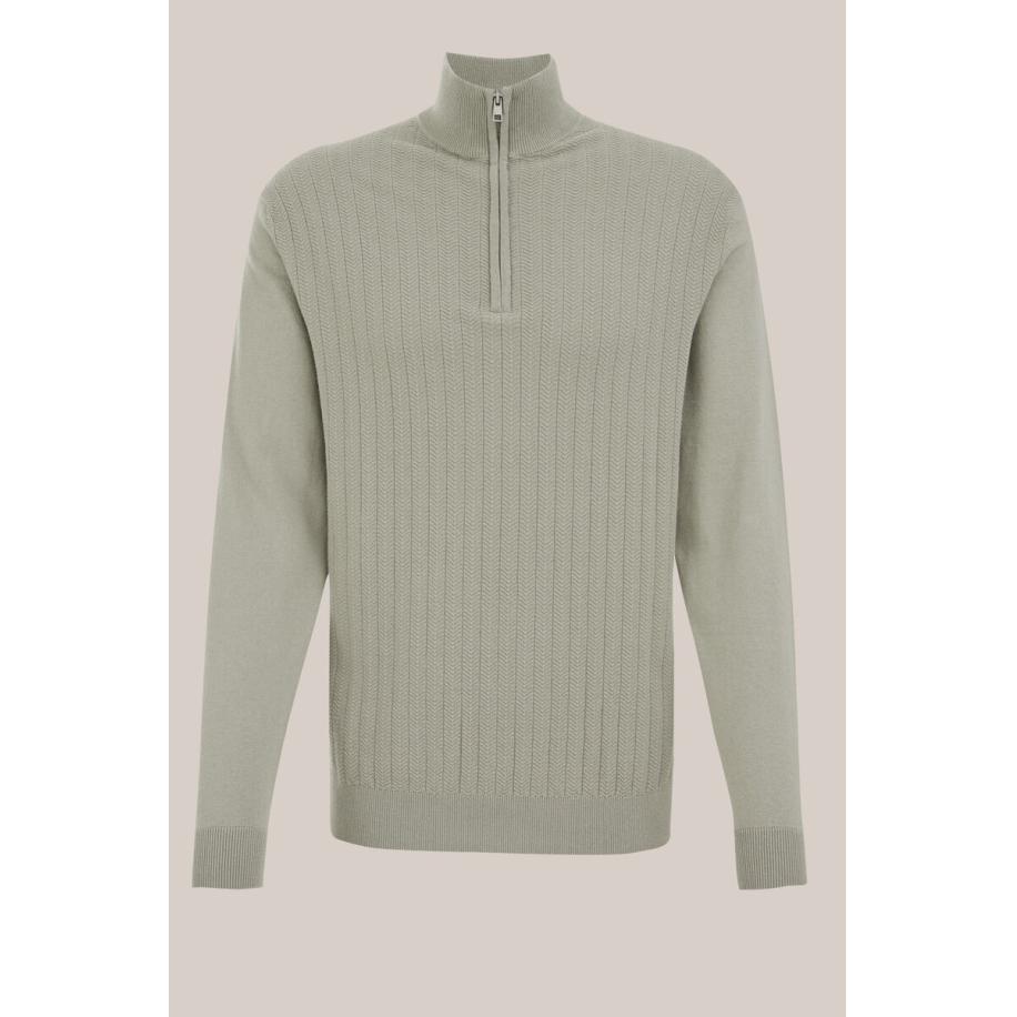 WE Fashion Heren regular fit sweater met rits - Regular fit - Lichtgroen - Katoen - Maat: XS Groen