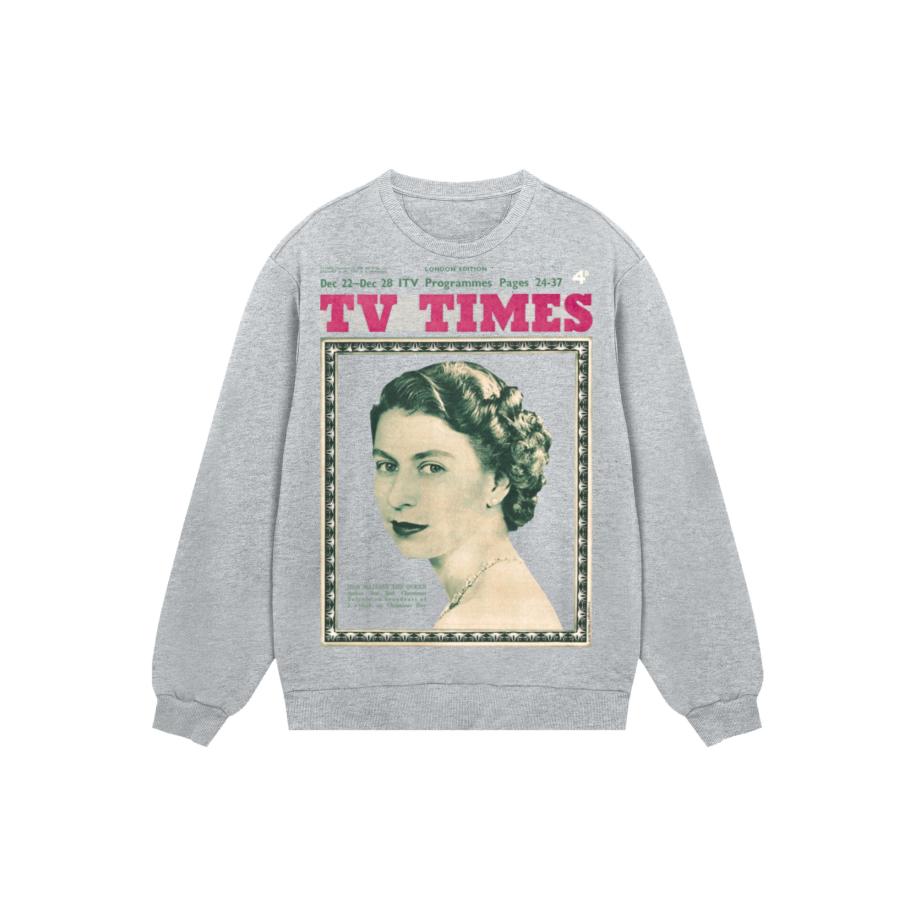 F4NT4STIC Sweatshirt TV Times Queen Elizabeth II 1957 Cover grijs / groen / rood Grijs