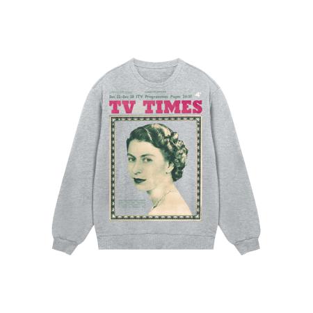 F4NT4STIC Sweatshirt TV Times Queen Elizabeth II 1957 Cover grijs / groen / rood