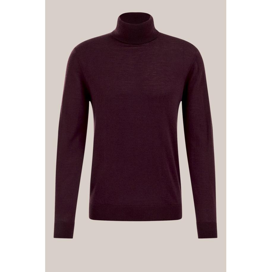 Fundamentals heren Slim fit coltrui van merinowol - Slim Fit - Bordeauxrood - Merino wol - Maat: L Rood