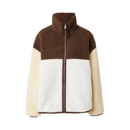 Monki Monki Fleece jas chocoladebruin / lichtgeel / offwhite