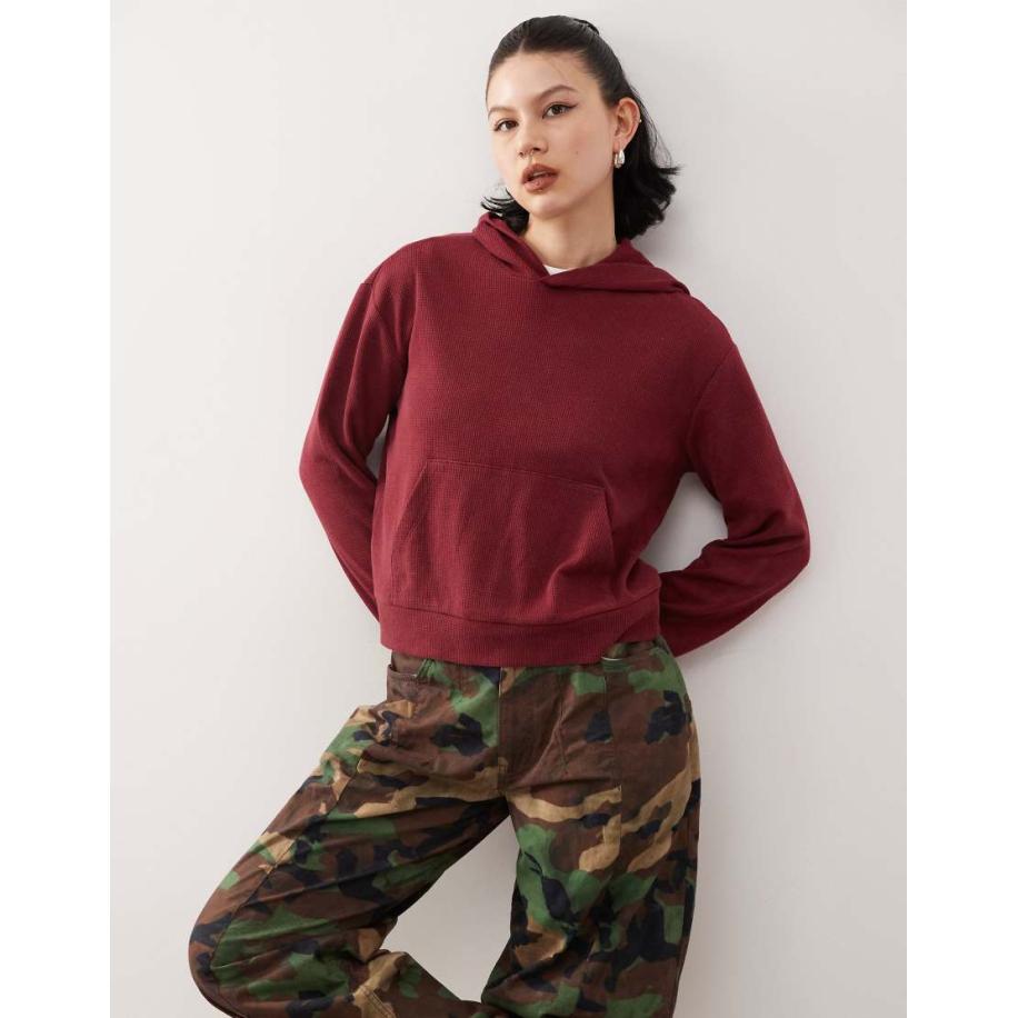 Reclaimed Vintage Hoodie van wafelstof in bordeauxrood met wassing Rood