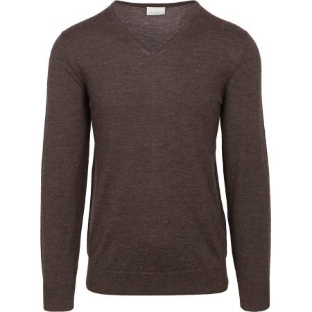 Profuomo Pullover V-Hals Merinowol Donkerbruin