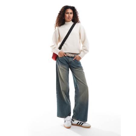 Monki Gebreide sweater met col in gemêleerd beige-Neutraal