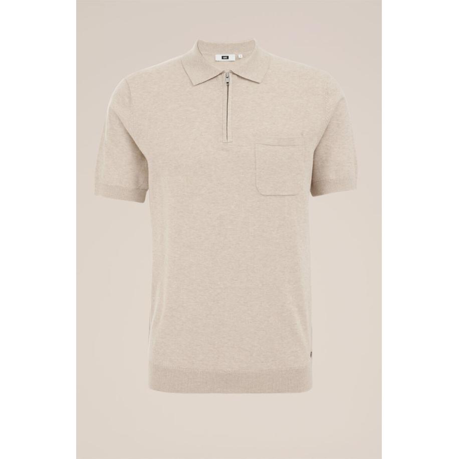WE Fashion Heren regular fit fijngebreide polo - Regular fit - Beige - Katoen - Maat: XS Bruin