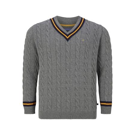 Charles Colby Trui V-halsgrijs, Cable knit
