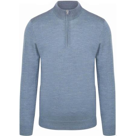 Profuomo Half Zip Pullover Merinowol Melange Blauw