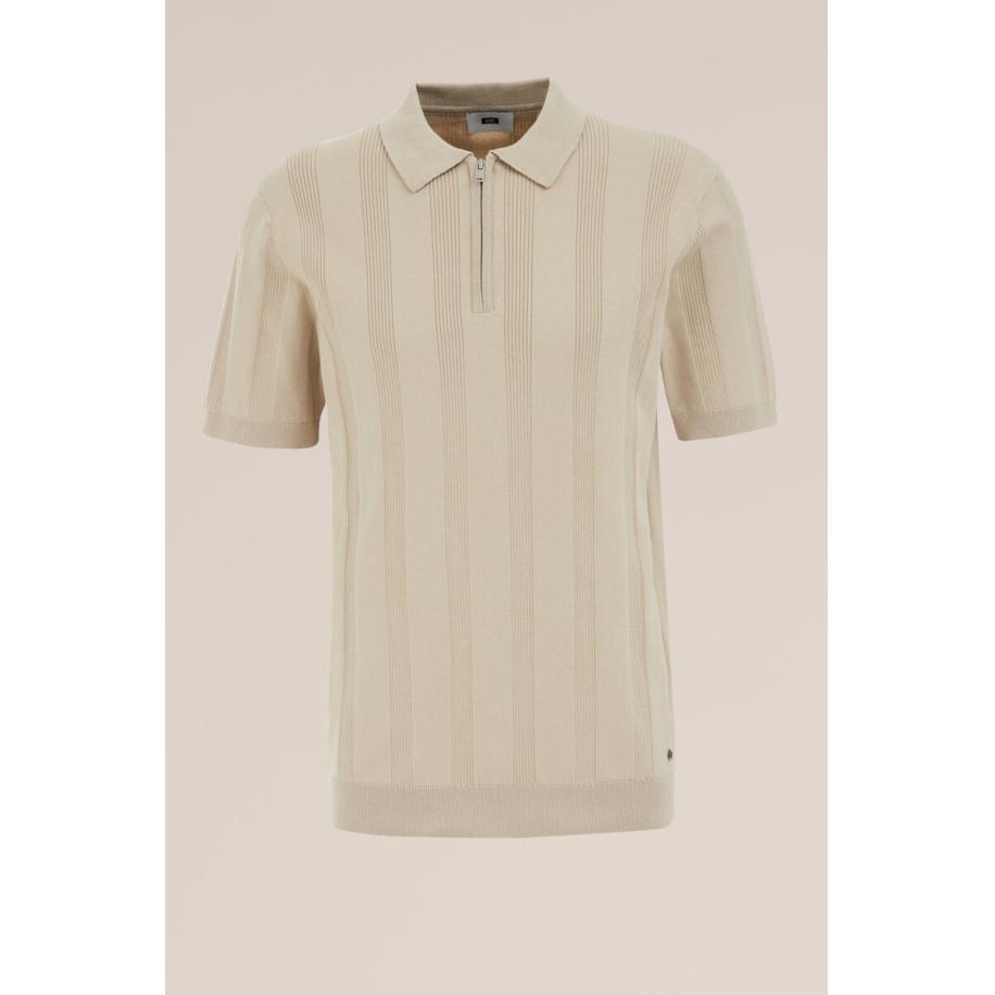 WE Fashion Heren Regular fit gebreide polo met rits - Regular fit - Beige - Katoen - Maat: S Bruin