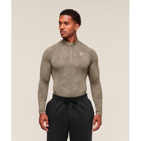 Gymshark Geo Seamless 1/4 Zip Linen Brown/Camo Brown