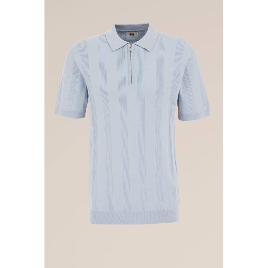 WE Fashion Heren Regular fit gebreide polo met rits - Regular fit - Lichtblauw - Katoen - Maat: M Blauw