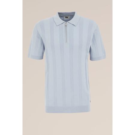 WE Fashion Heren Regular fit gebreide polo met rits - Regular fit - Lichtblauw - Katoen - Maat: M