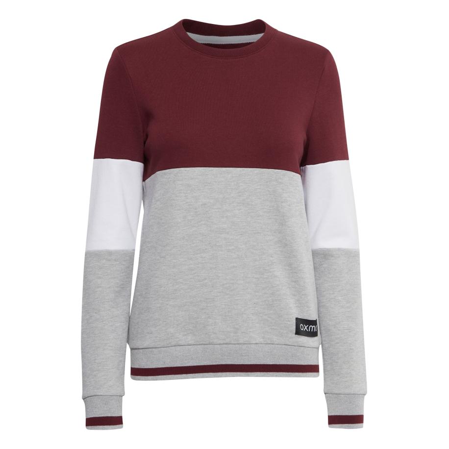 Oxmo Sweatshirt Omaya grijs gemêleerd / wijnrood / wit Multicolor