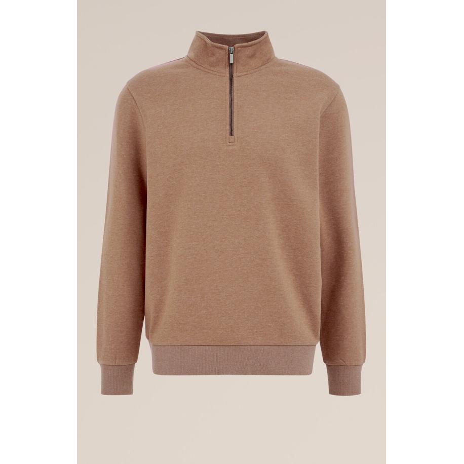 WE Fashion Heren sweater met rits - Regular fit - Caramel - Katoen - Maat: M Bruin
