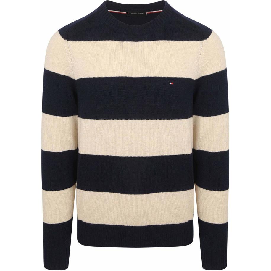Tommy Hilfiger Trui Lamswol Streep Navy Bruin