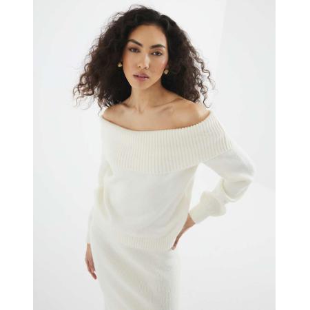 River Island Bardot-trui in crème, deel van co-ord set-Wit